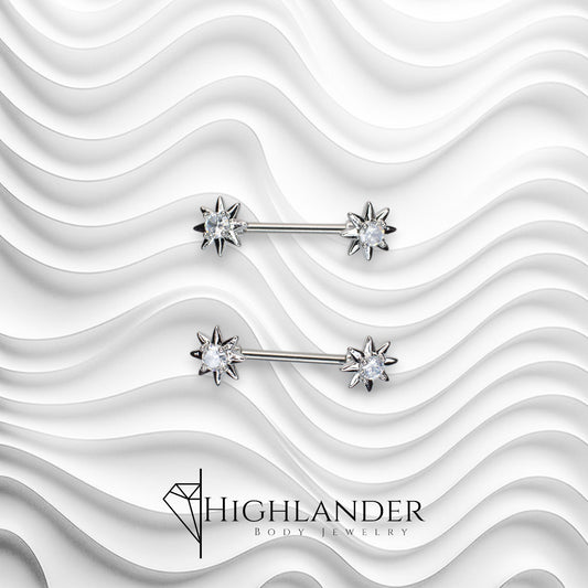 Petite Starburst with Clear CZ Center Nipple Barbells