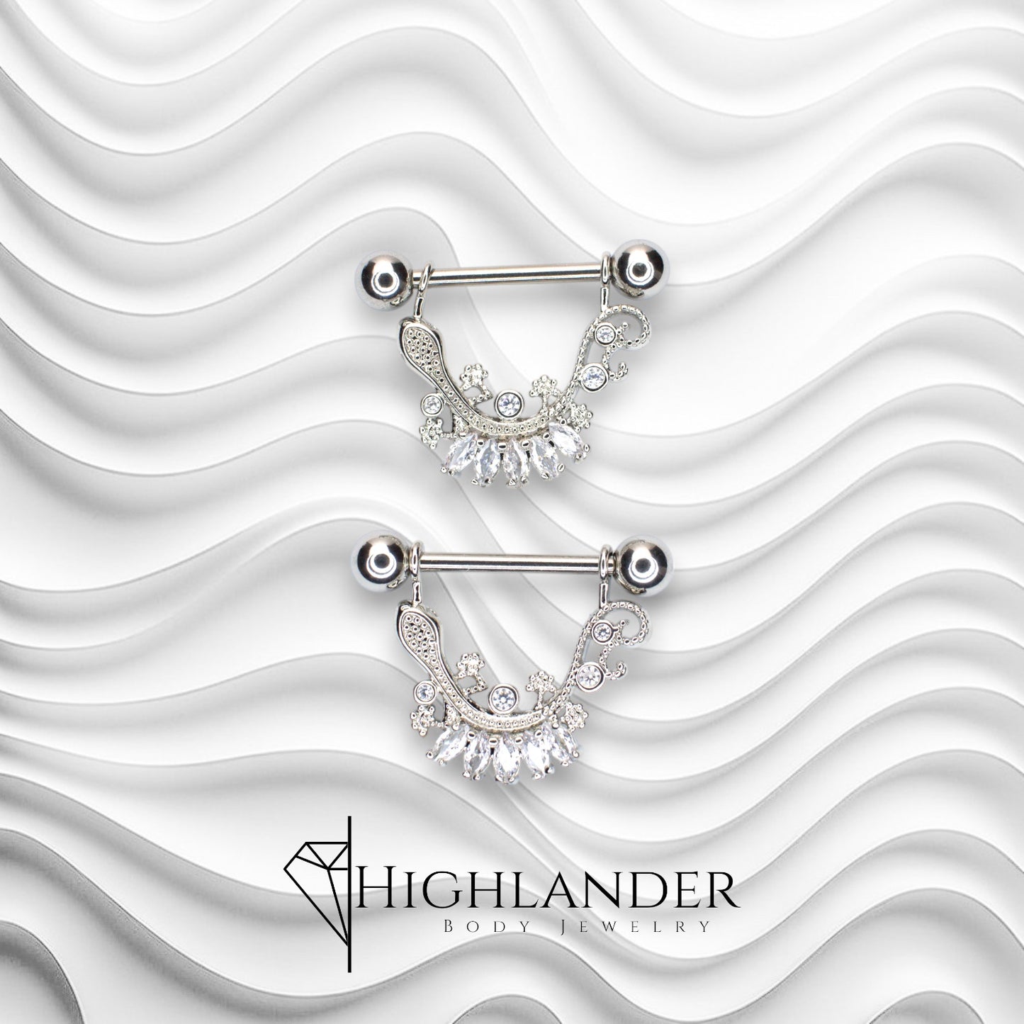 Salamander with Clear CZ Accents Nipple Rings