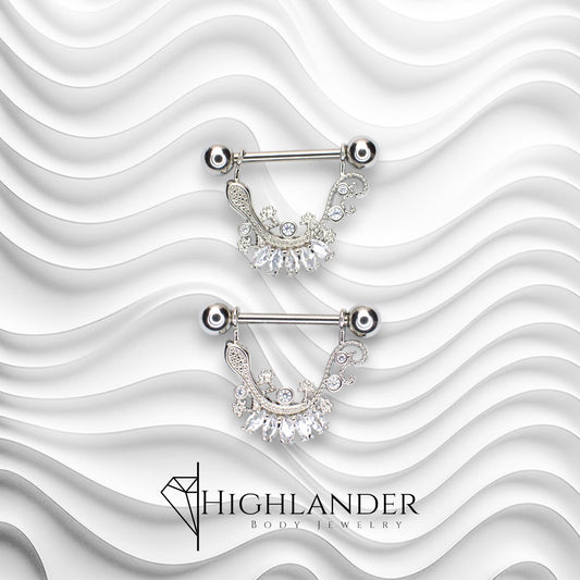 Salamander with Clear CZ Accents Nipple Rings