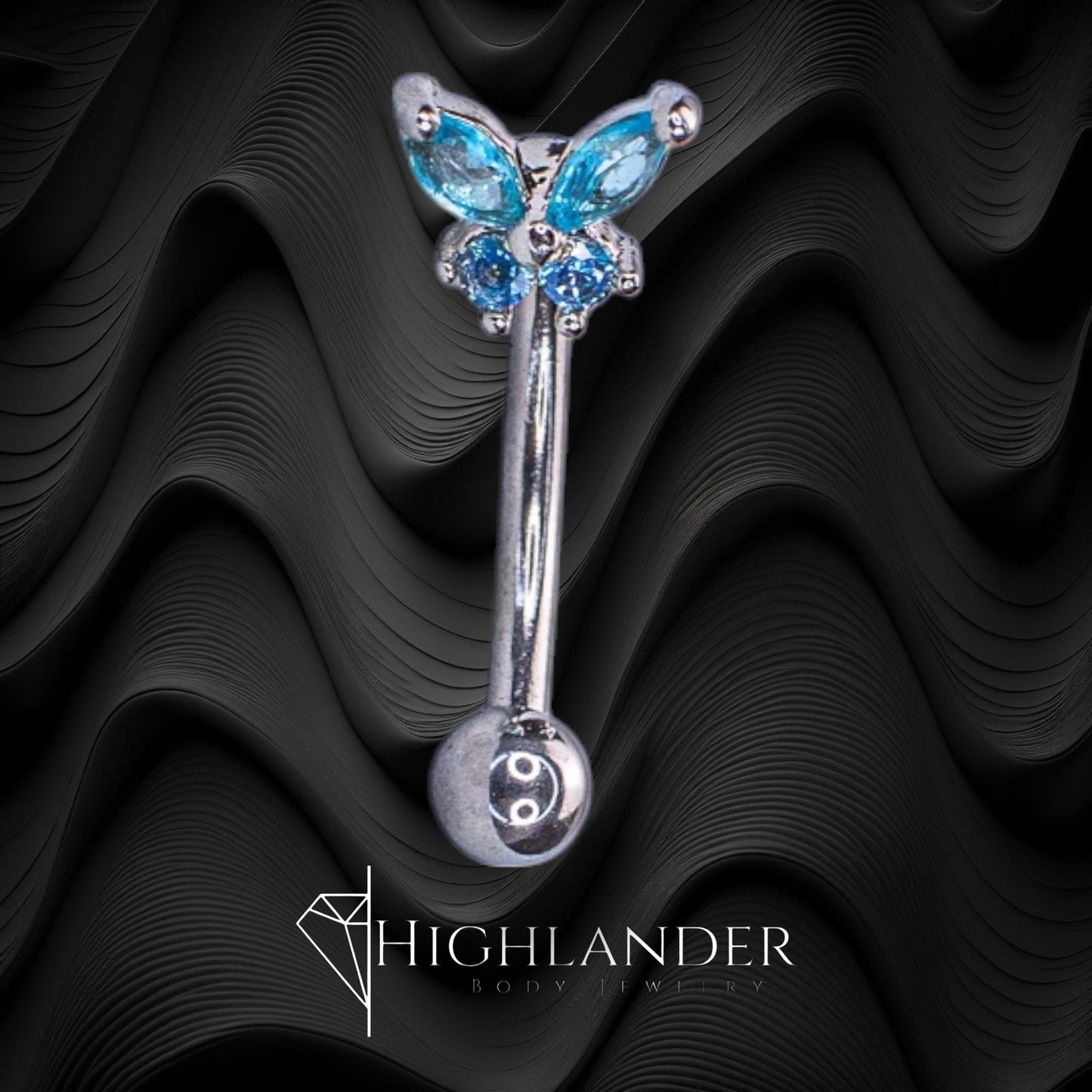 Aqua CZ Butterfly Eyebrow Curved Barbell