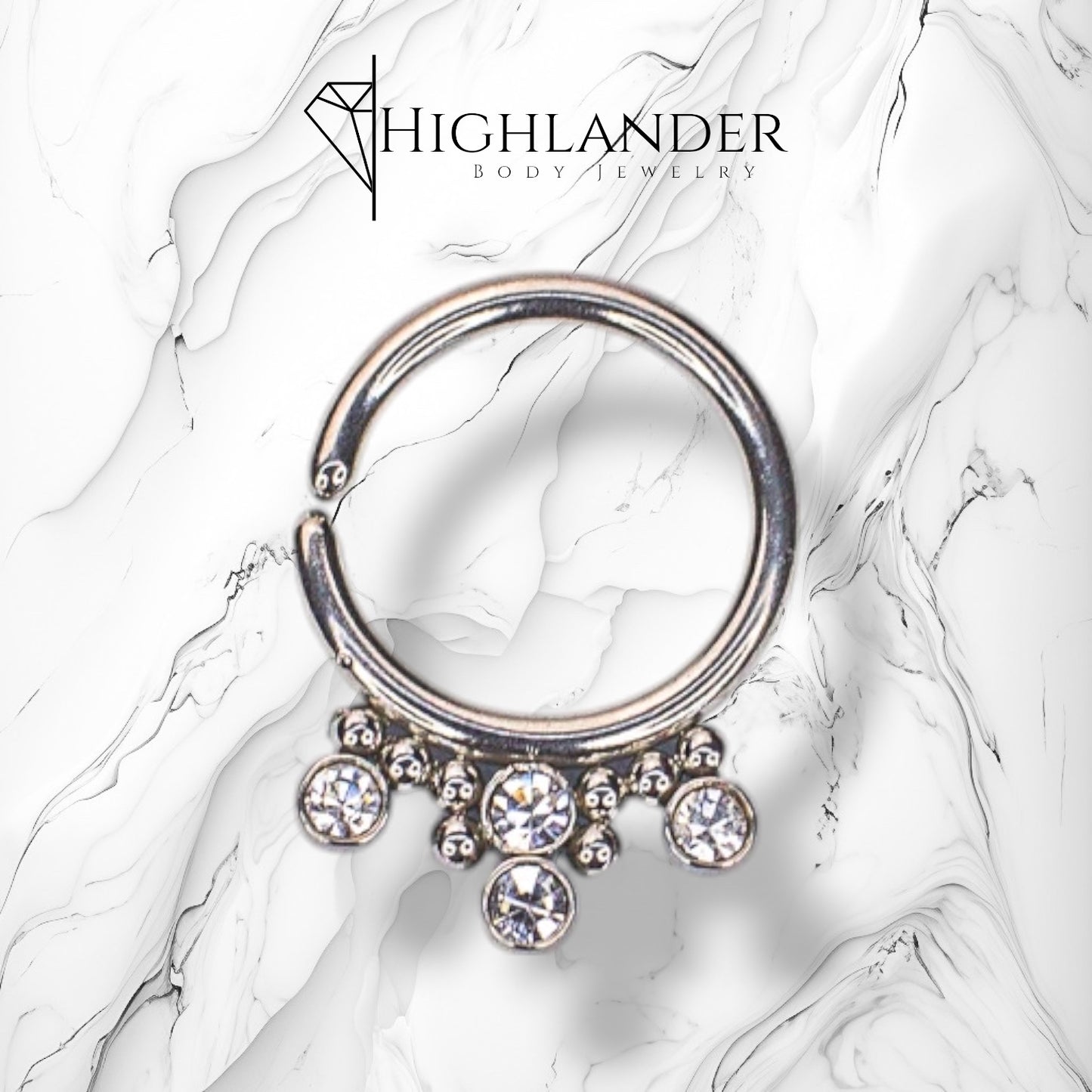 Four Round Clear CZ with Balls Bendable Septum Ring