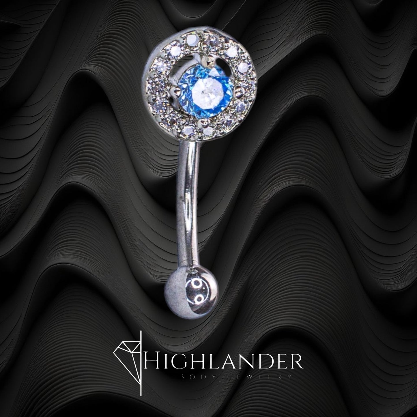 Light Blue CZ with Clear CZ Halo Eyebrow Curved Barbell