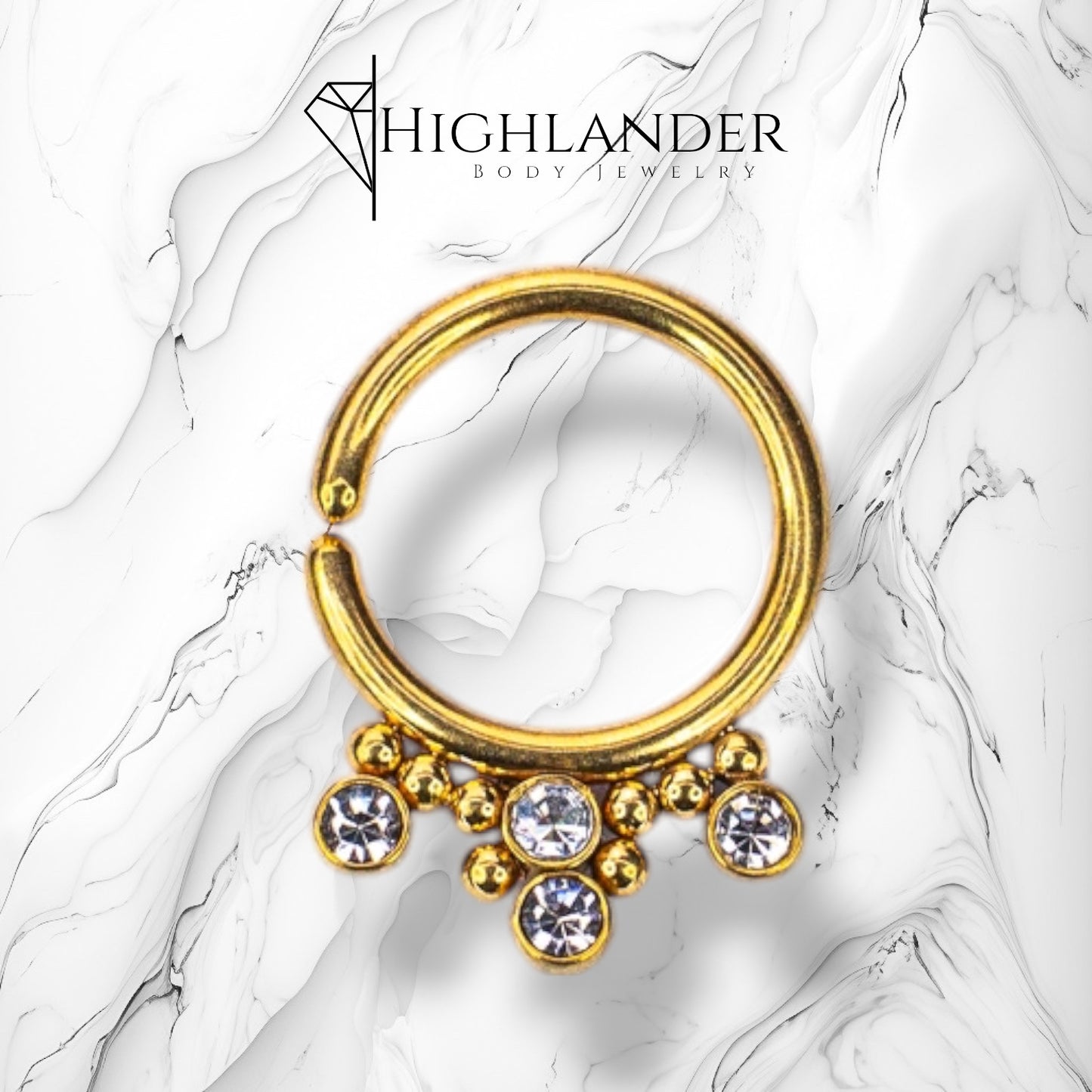 Gold Four Round Clear CZ with Balls Bendable Septum Ring