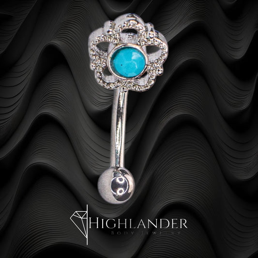 Filigree Flower with Turquoise Center Eyebrow Curved Barbell