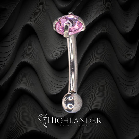 Pink CZ Cabochon Eyebrow Curved Barbell