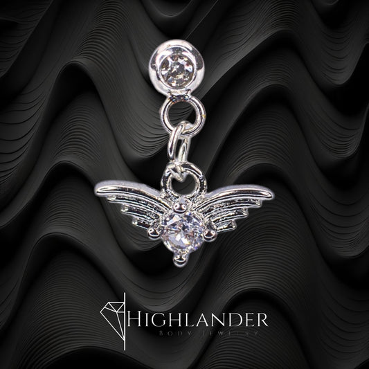 Winged Clear CZ Dangle Eyebrow Curved Barbell