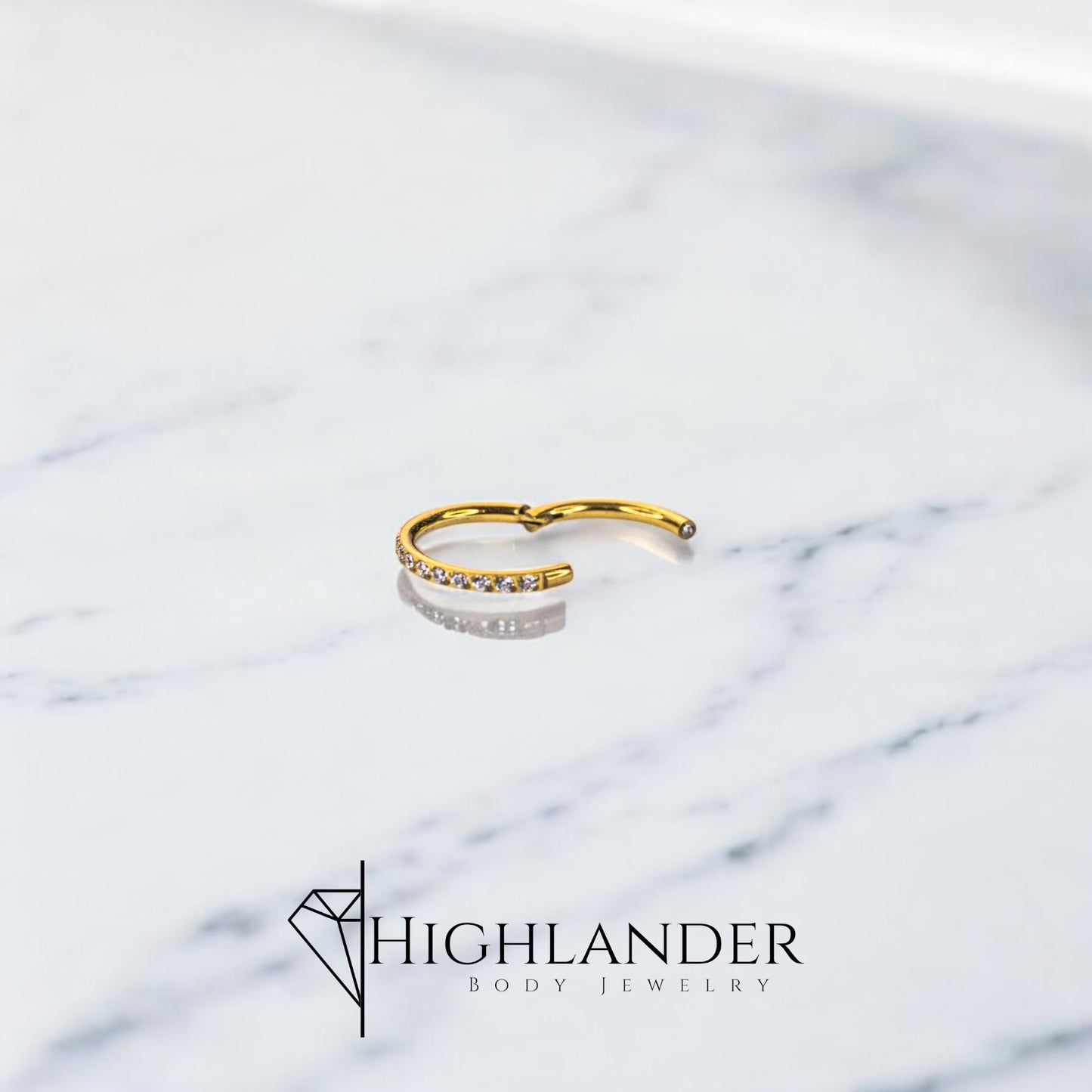 Gold Single Row Clear CZ Clicker Septum Ring