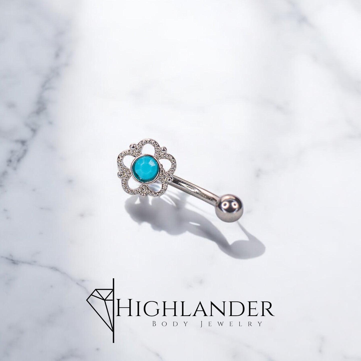 Filigree Flower with Turquoise Center Eyebrow Curved Barbell