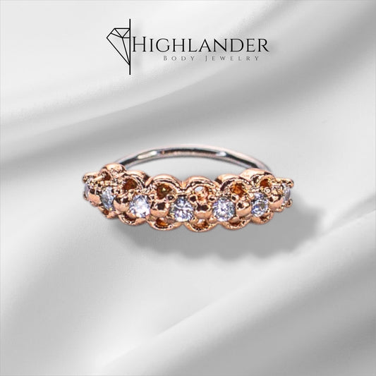 Rose Gold Clear CZ Line with Filigree Nose Hoop