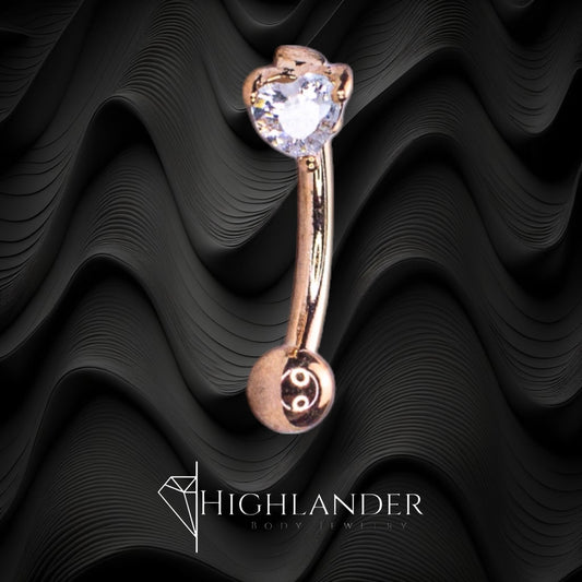 Rose Gold Clear CZ Heart Eyebrow Curved Barbell