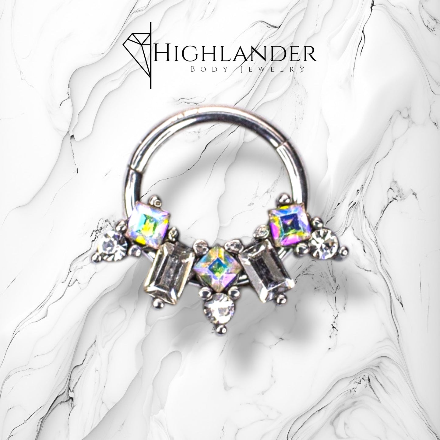 Multi Aurora Borealis and Clear CZ Septum Clicker Ring