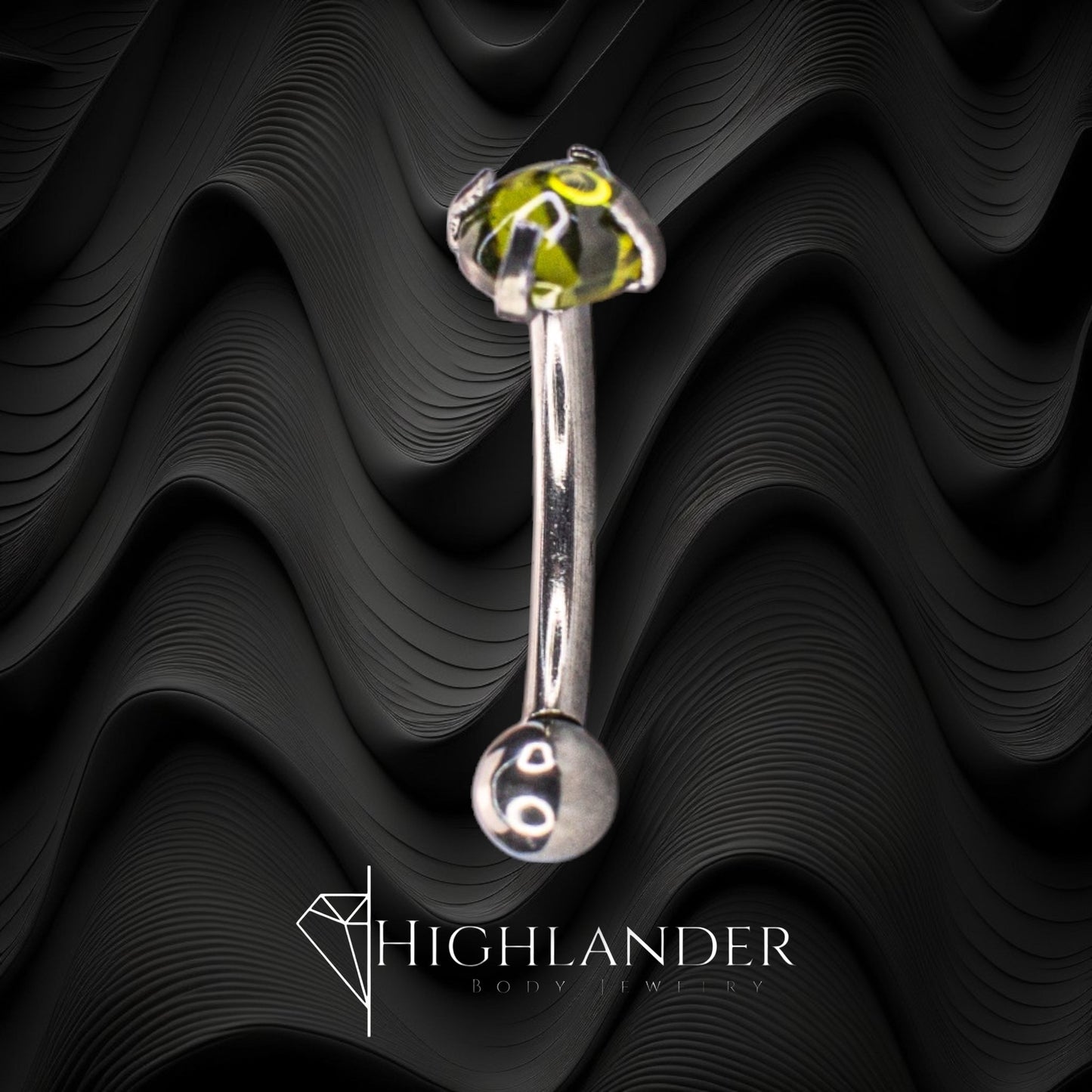 Green CZ Cabochon Eyebrow Curved Barbell