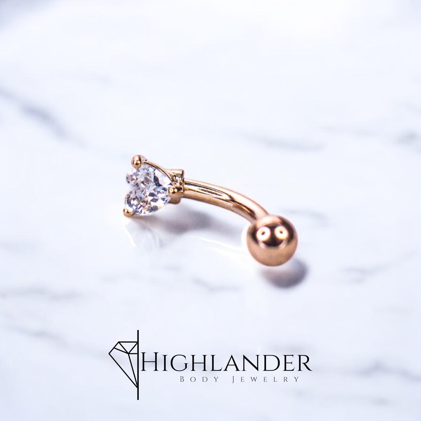 Rose Gold Clear CZ Heart Eyebrow Curved Barbell