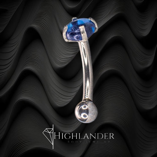 Blue CZ Cabochon Eyebrow Curved Barbell