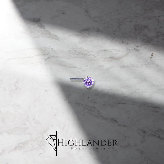 Purple Prong Set Round CZ Nose Stud