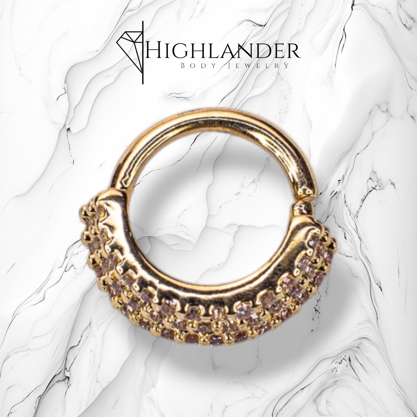 Gold Angled Three Layer Clear CZ Septum Ring