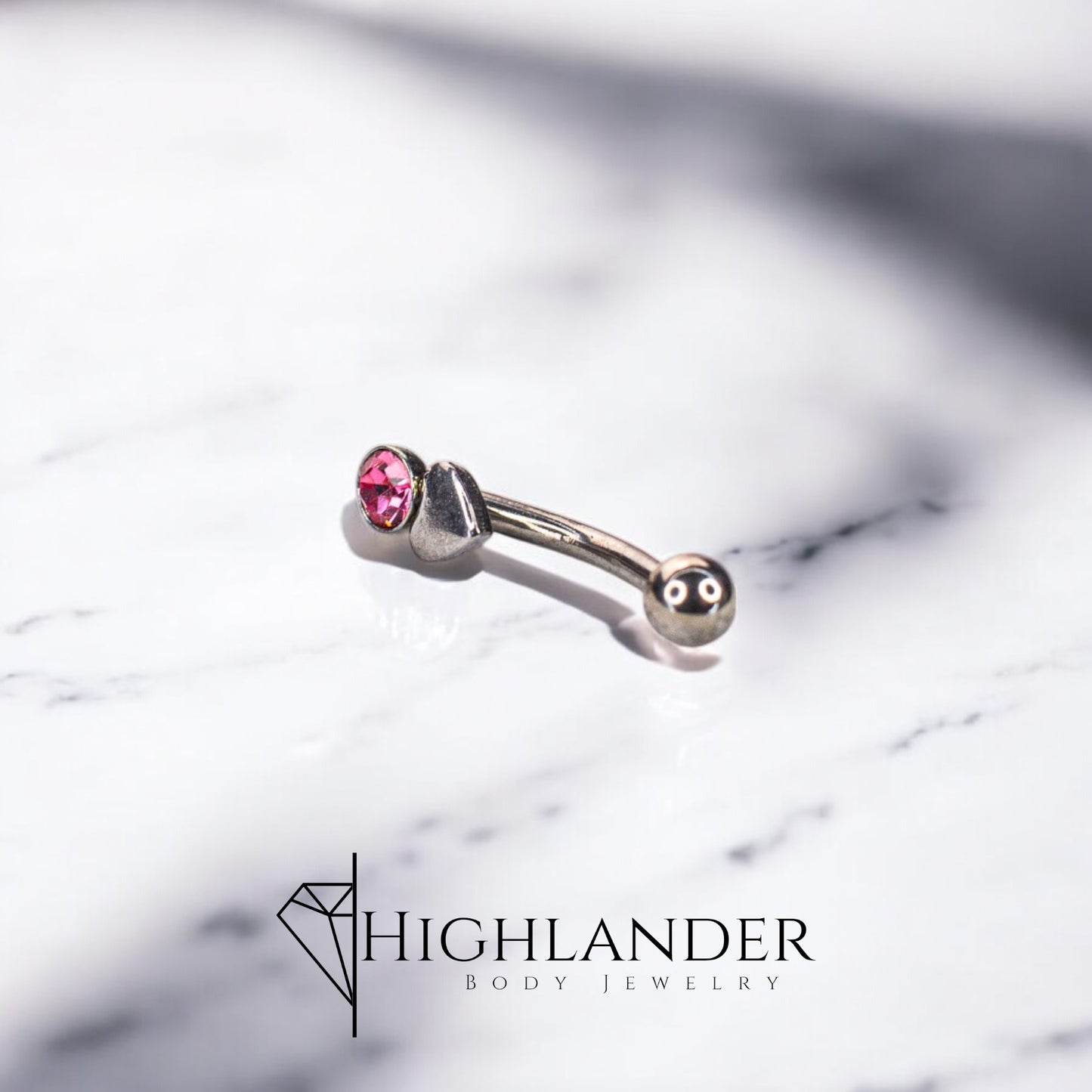 Pink CZ on Heart Eyebrow Curved Barbell