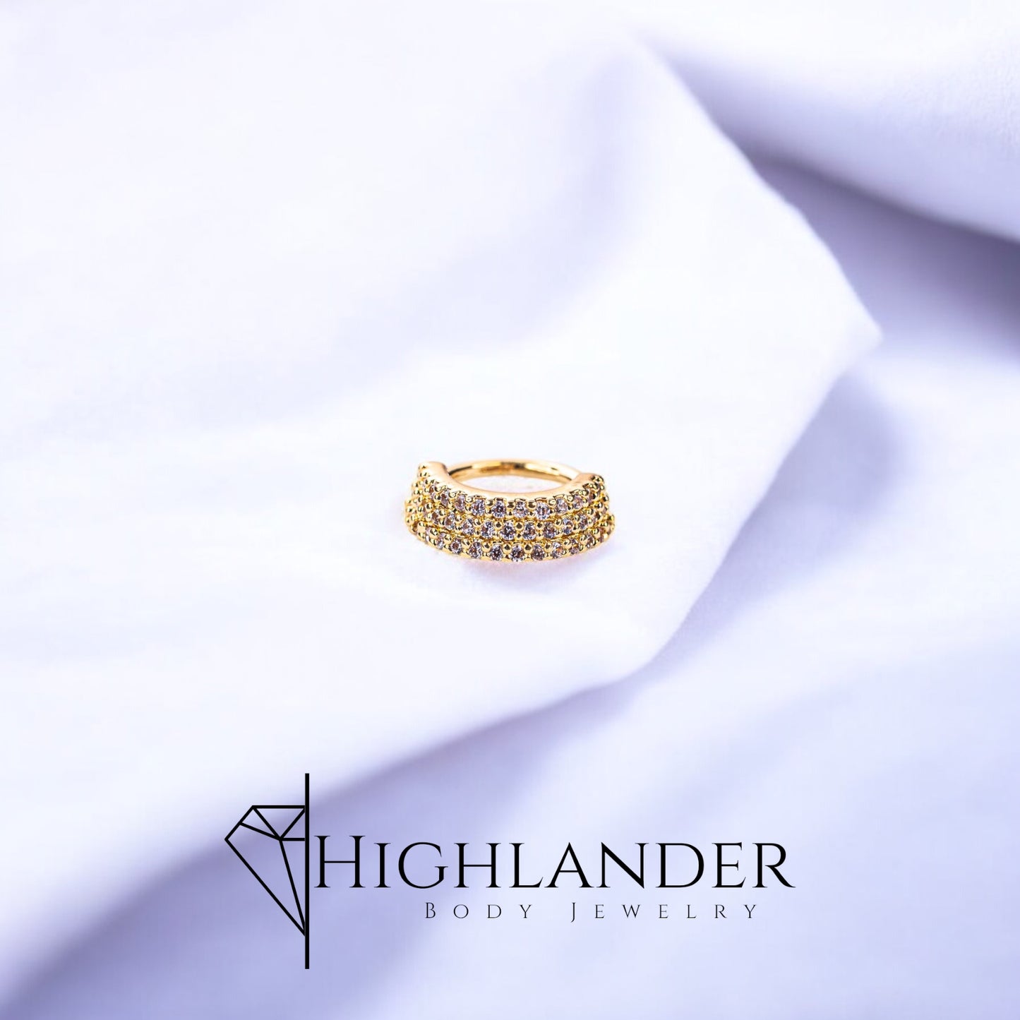 Gold Angled Three Layer Clear CZ Septum Ring