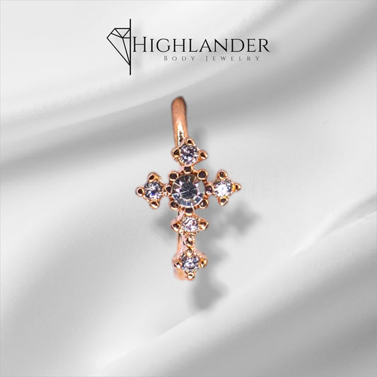 Rose Gold Clear CZ Cross Nose Hoop