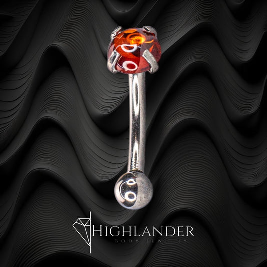 Red CZ Cabochon Eyebrow Curved Barbell