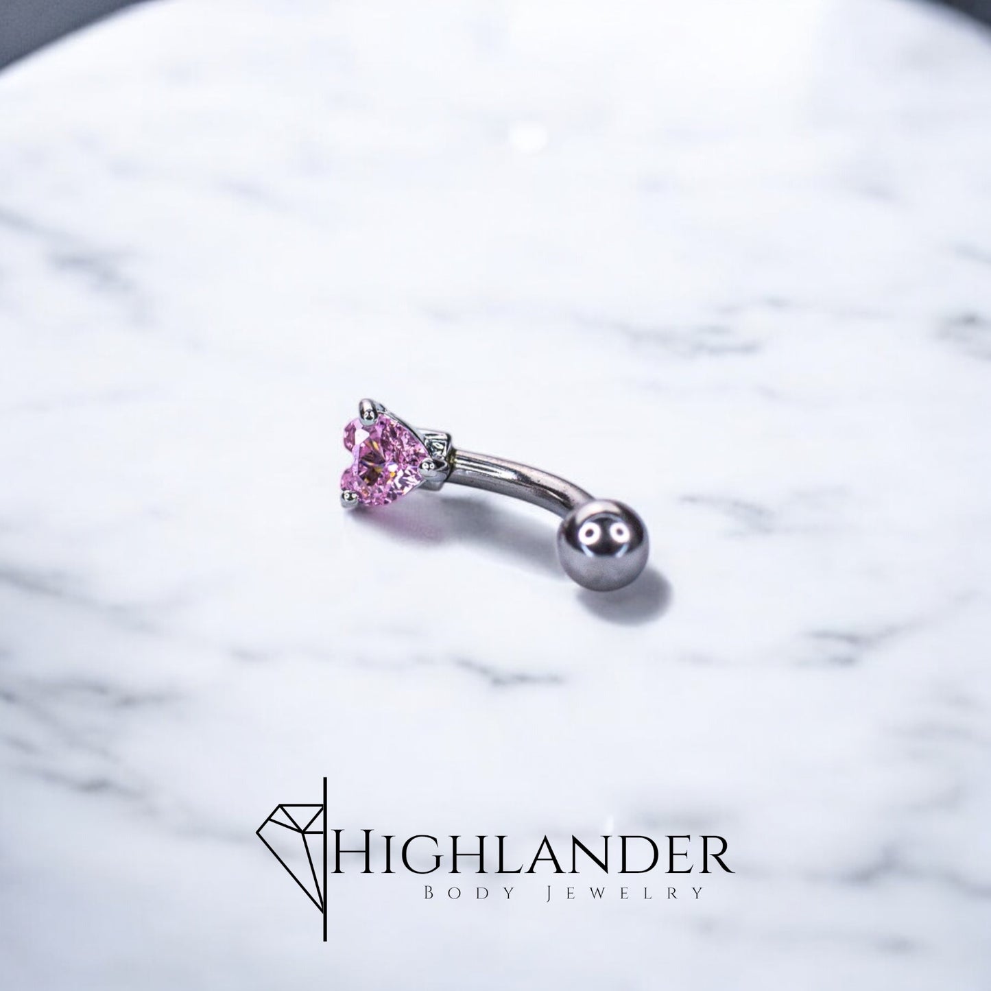 Pink CZ Heart Eyebrow Curved Barbell