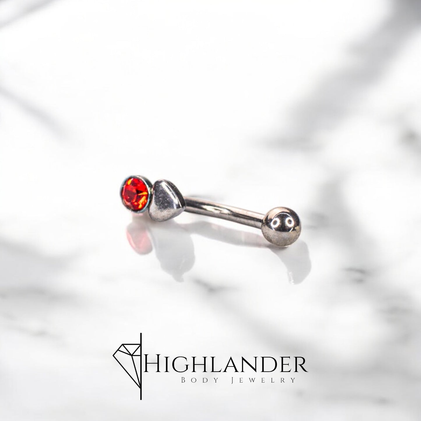 Red CZ on Heart Eyebrow Curved Barbell