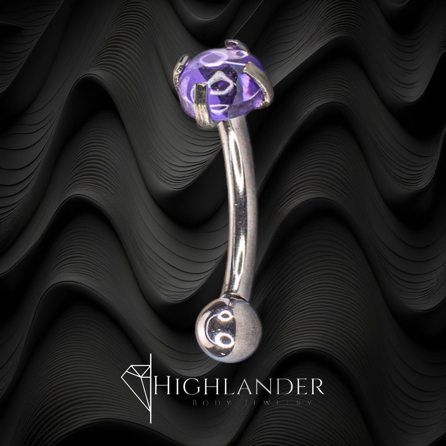 Purple CZ Cabochon Eyebrow Curved Barbell