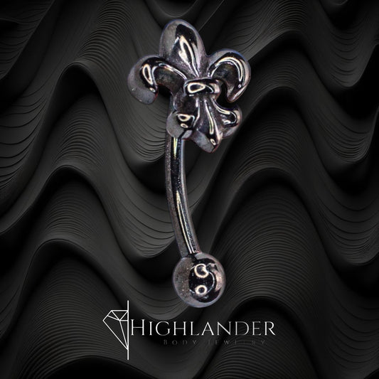 Black Fleur De Lis Eyebrow Curved Barbell