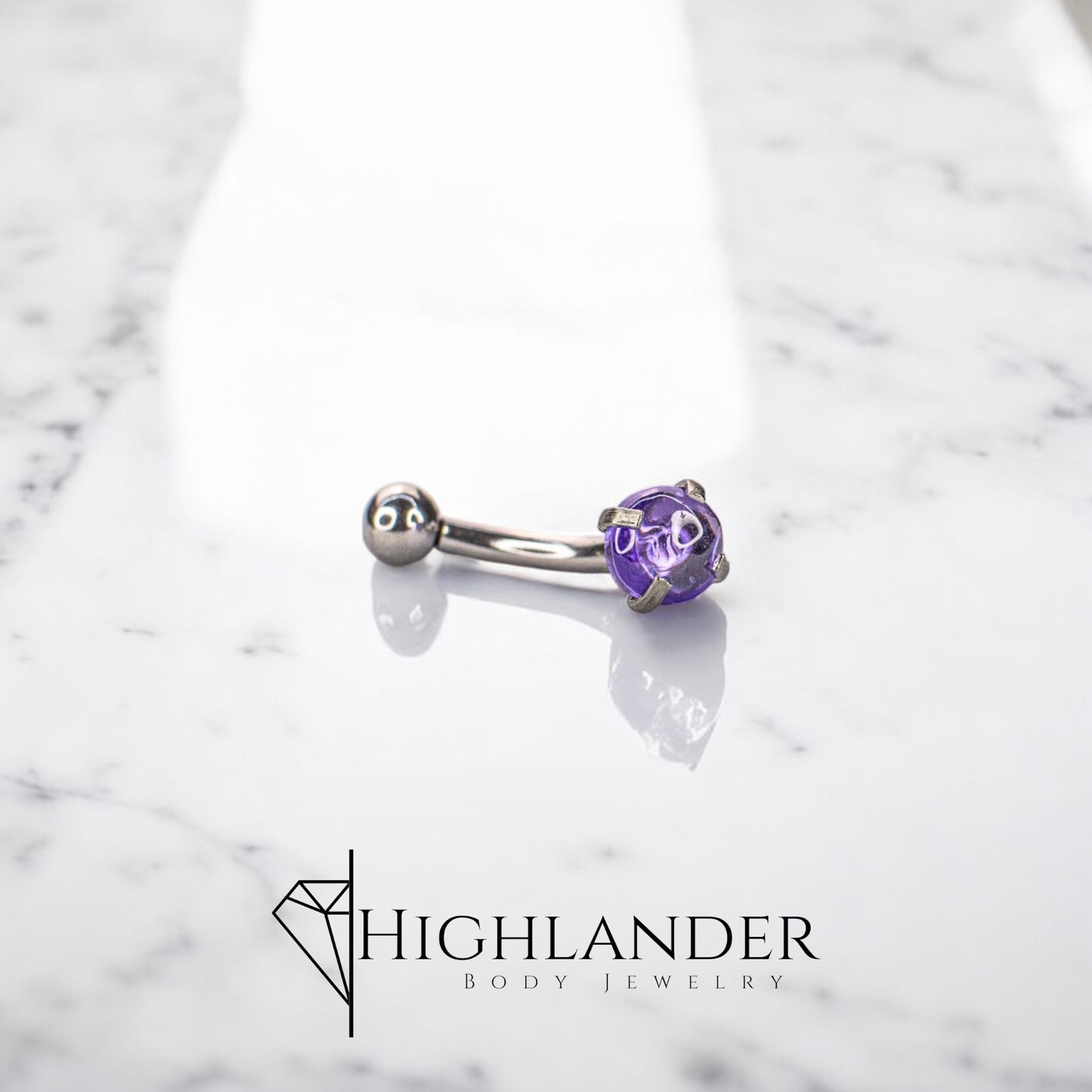 Purple CZ Cabochon Eyebrow Curved Barbell