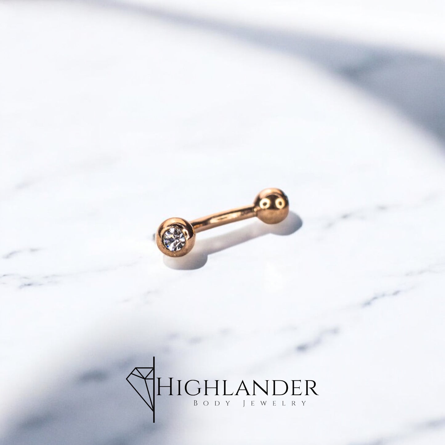 Rose Gold Double Ball Clear CZ Eyebrow Curved Barbell