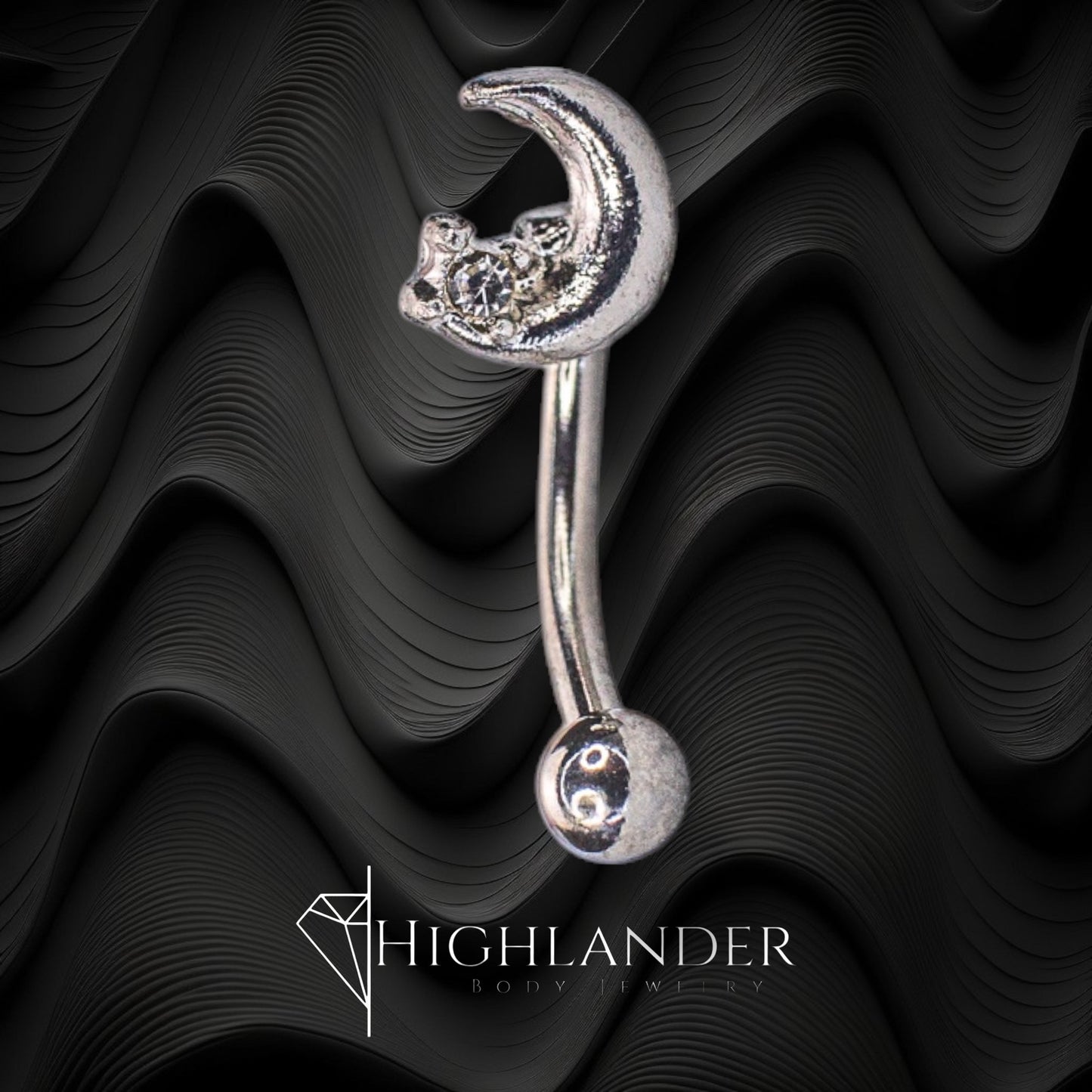 Crescent Moon with Clear CZ Eyebrow Curved Barbell