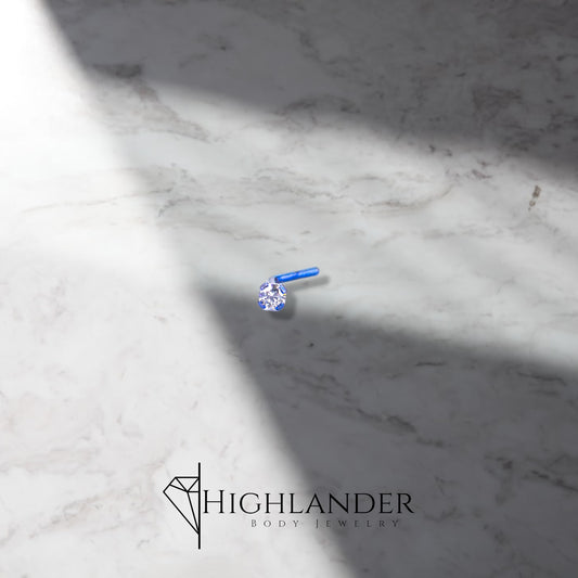 Blue Titanium Clear CZ Nose Stud