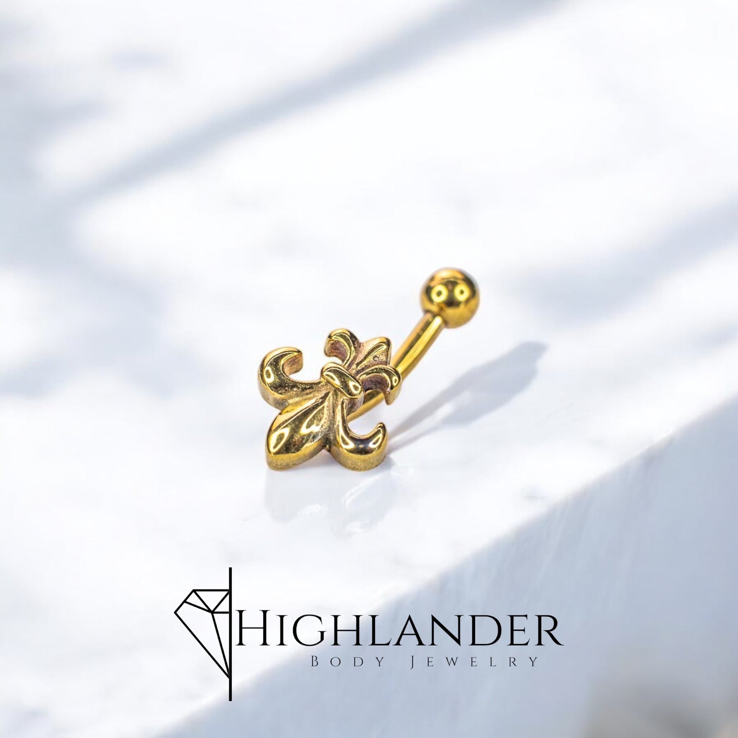 Gold Fleur De Lis Eyebrow Curved Barbell