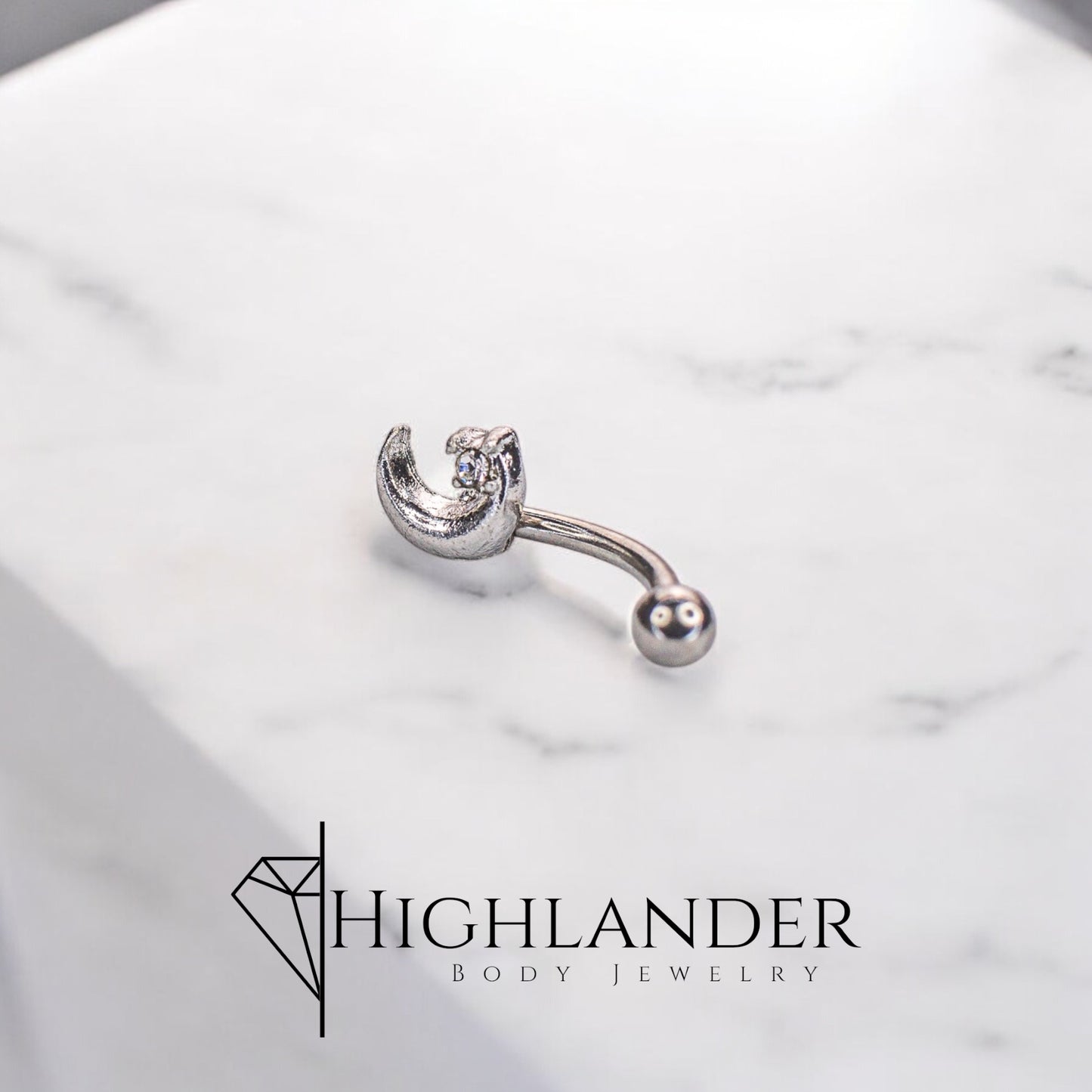 Crescent Moon with Clear CZ Eyebrow Curved Barbell