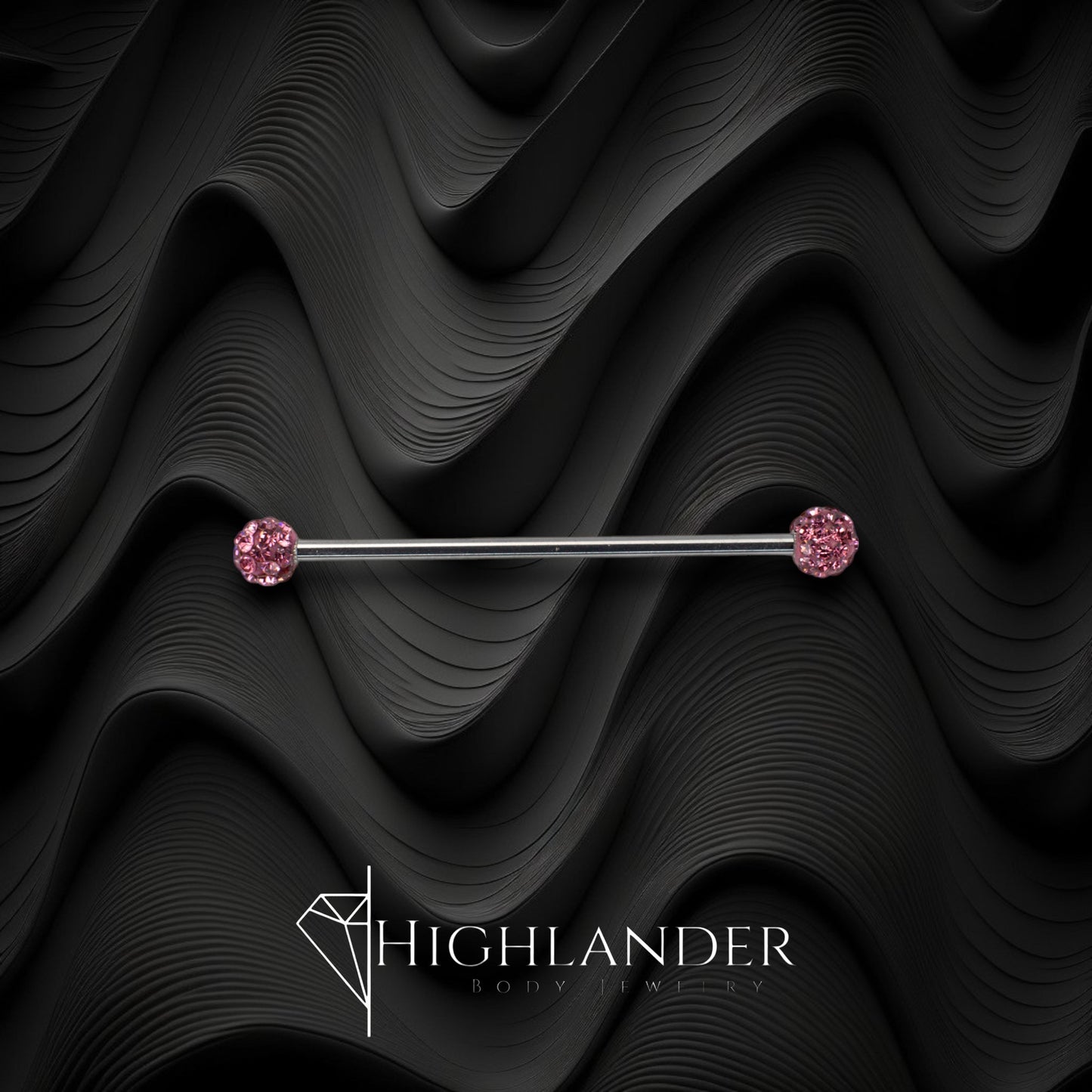 Pink CZ Paved Ball Ends Industrial Barbell