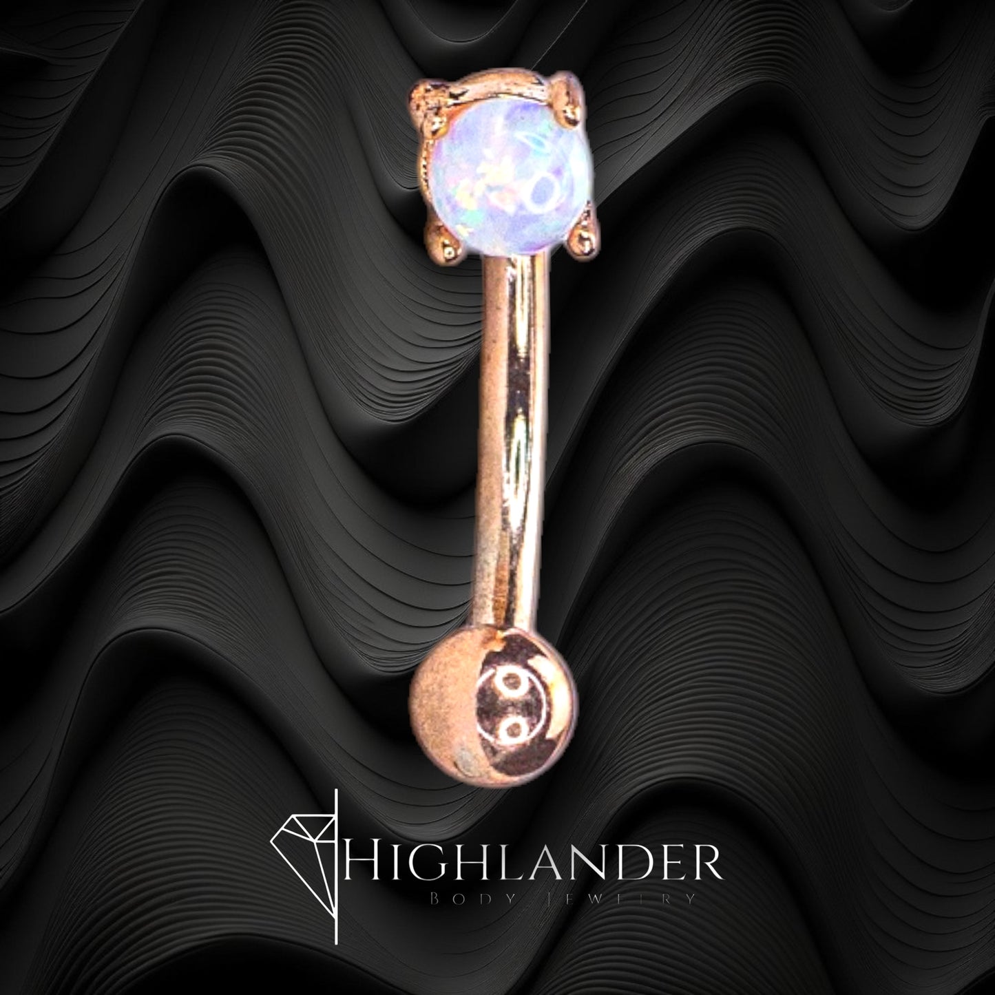 Rose Gold Prong Set White Opal Eyebrow Curved Barbell