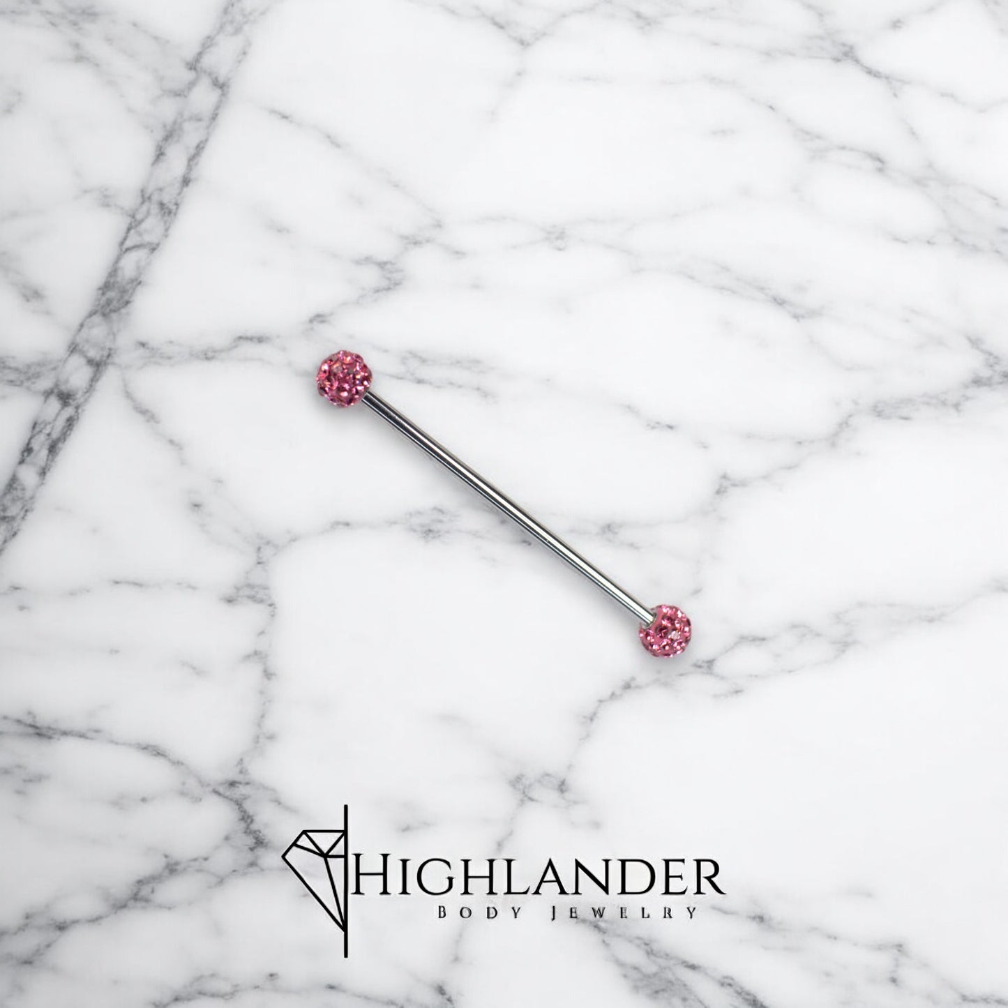 Pink CZ Paved Ball Ends Industrial Barbell