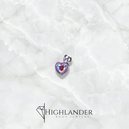 Purple Enamel Heart with Aurora Borealis Heart CZ Straight Tongue