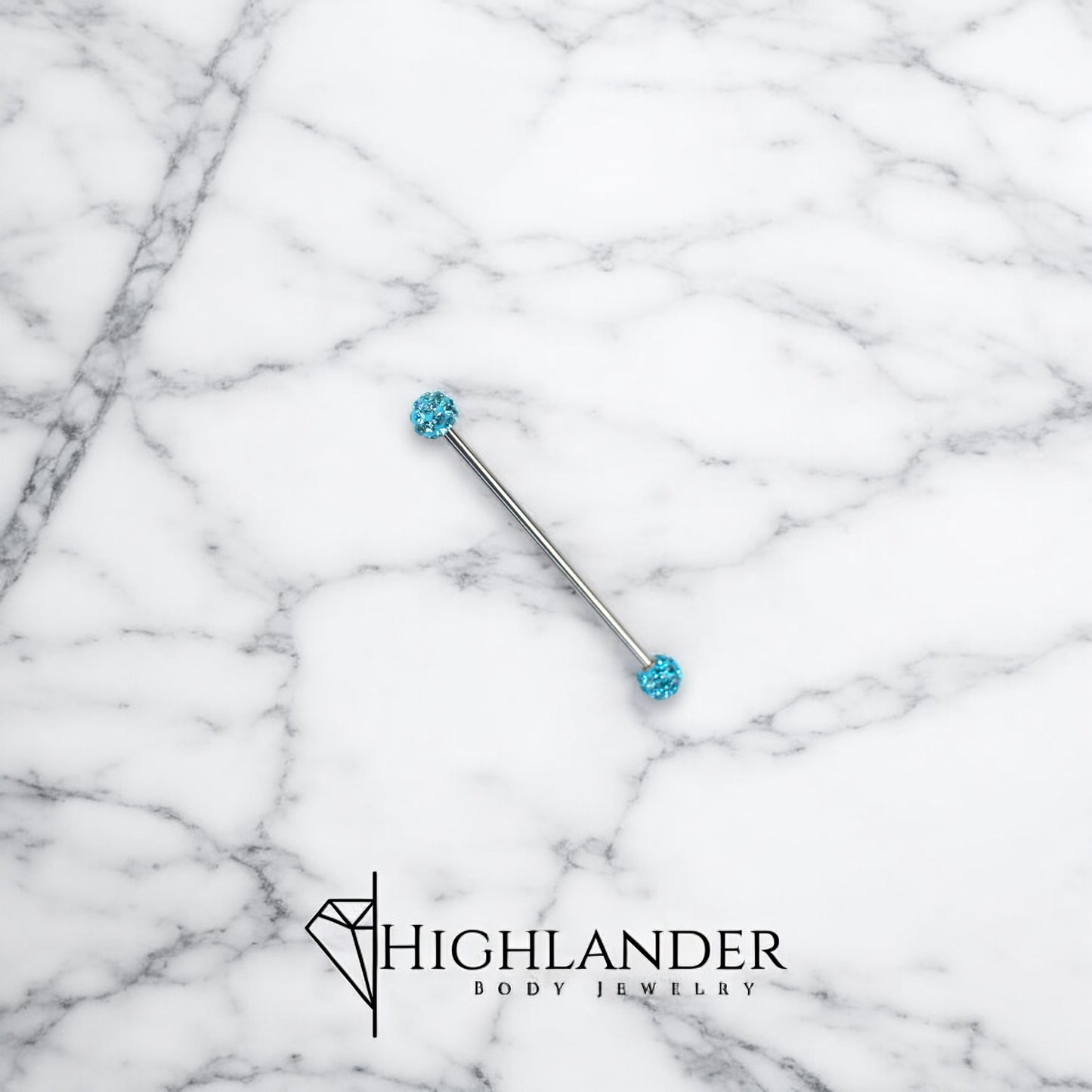 Aqua CZ Paved Ball Ends Industrial Barbell