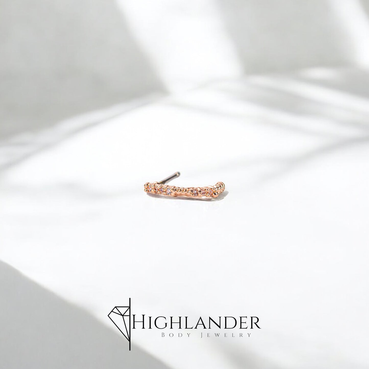 Rose Gold Alternating Twist and Clear CZ Nose Stud