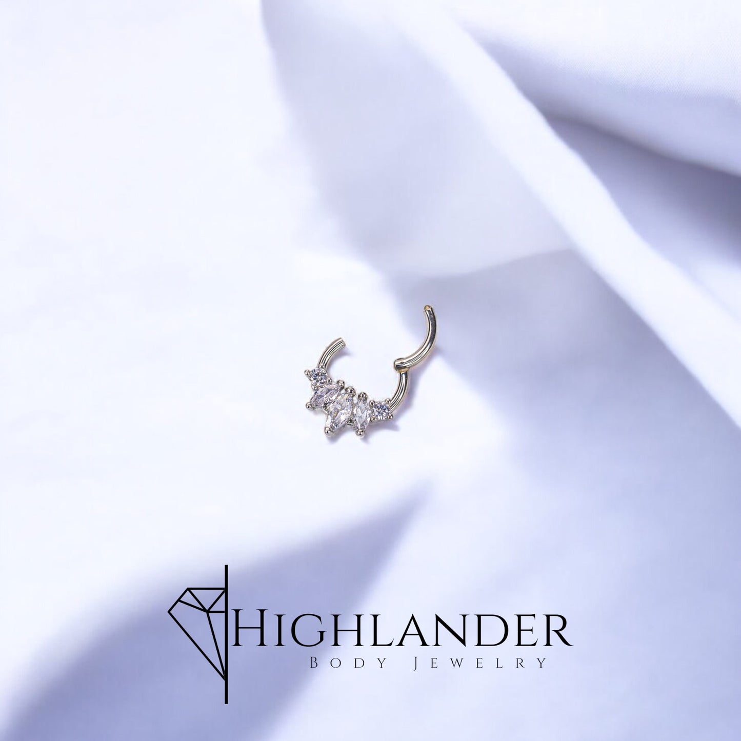 Three Marquise Cut Clear CZ with Two Round CZ Septum Clicker Ring