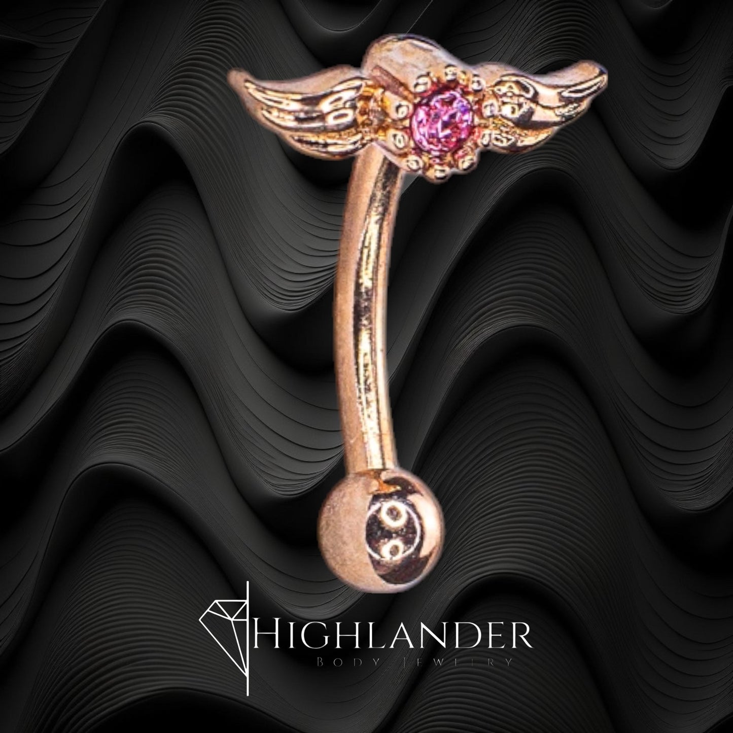 Rose Gold Wings with Pink CZ Eyebrow Curved Barbell