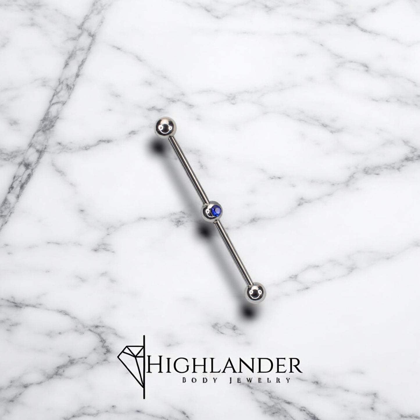 Round Blue CZ Centered Industrial Barbell