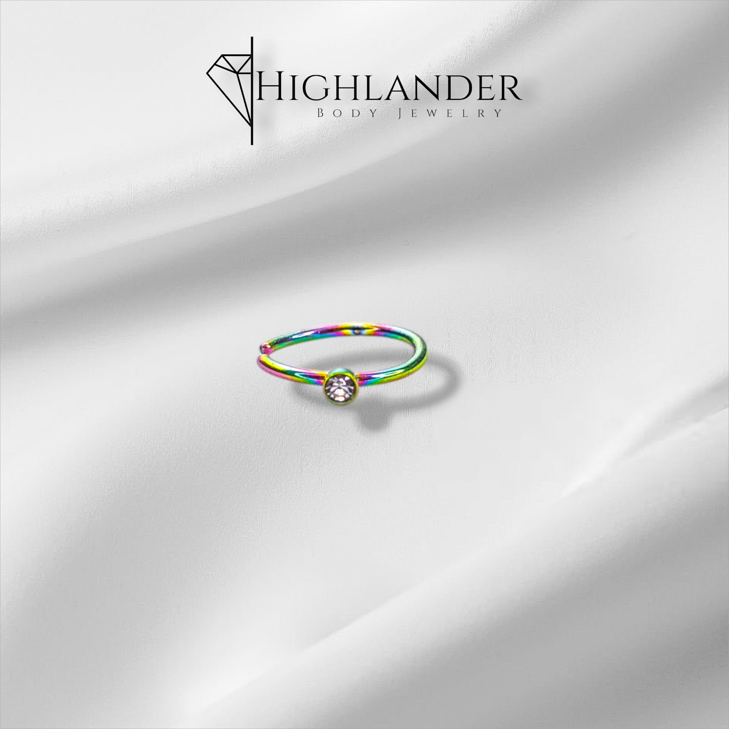 Rainbow Tiny Clear CZ Nose Hoop