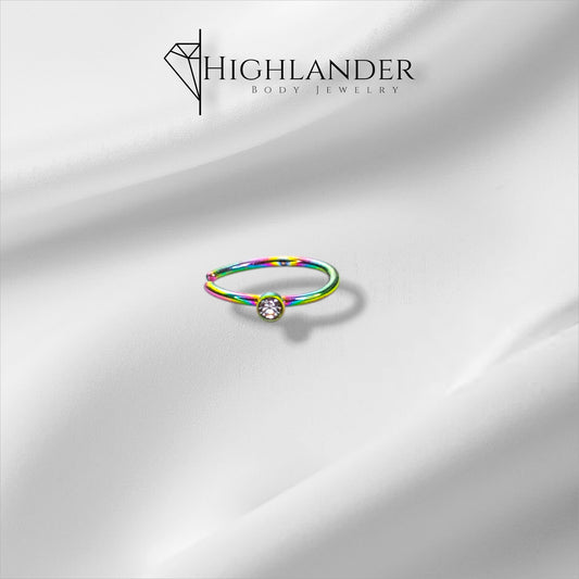 Rainbow Tiny Clear CZ Nose Hoop