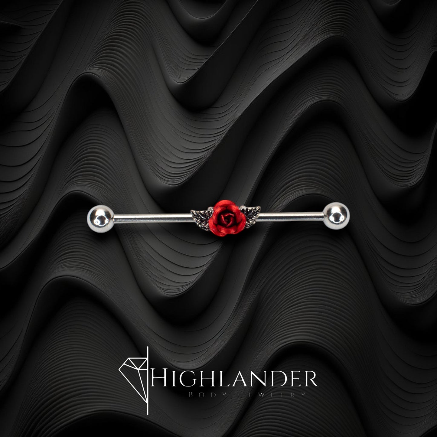 Red Metal Rose with Petals Industrial Barbell