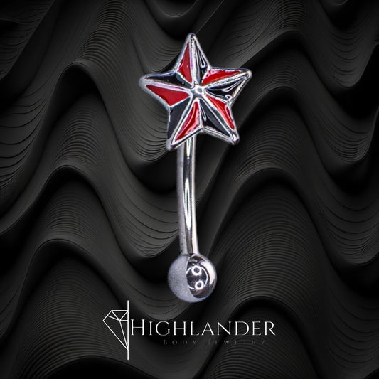 Red and Black Enamel Star Eyebrow Curved Barbell