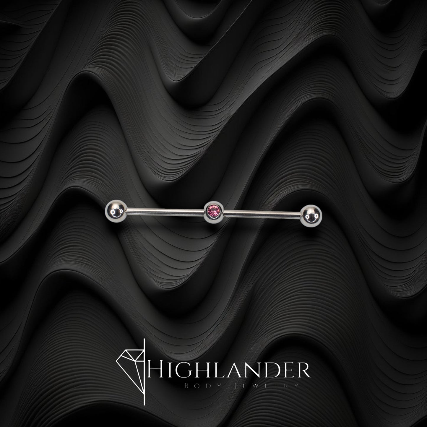 Round Pink CZ Centered Industrial Barbell