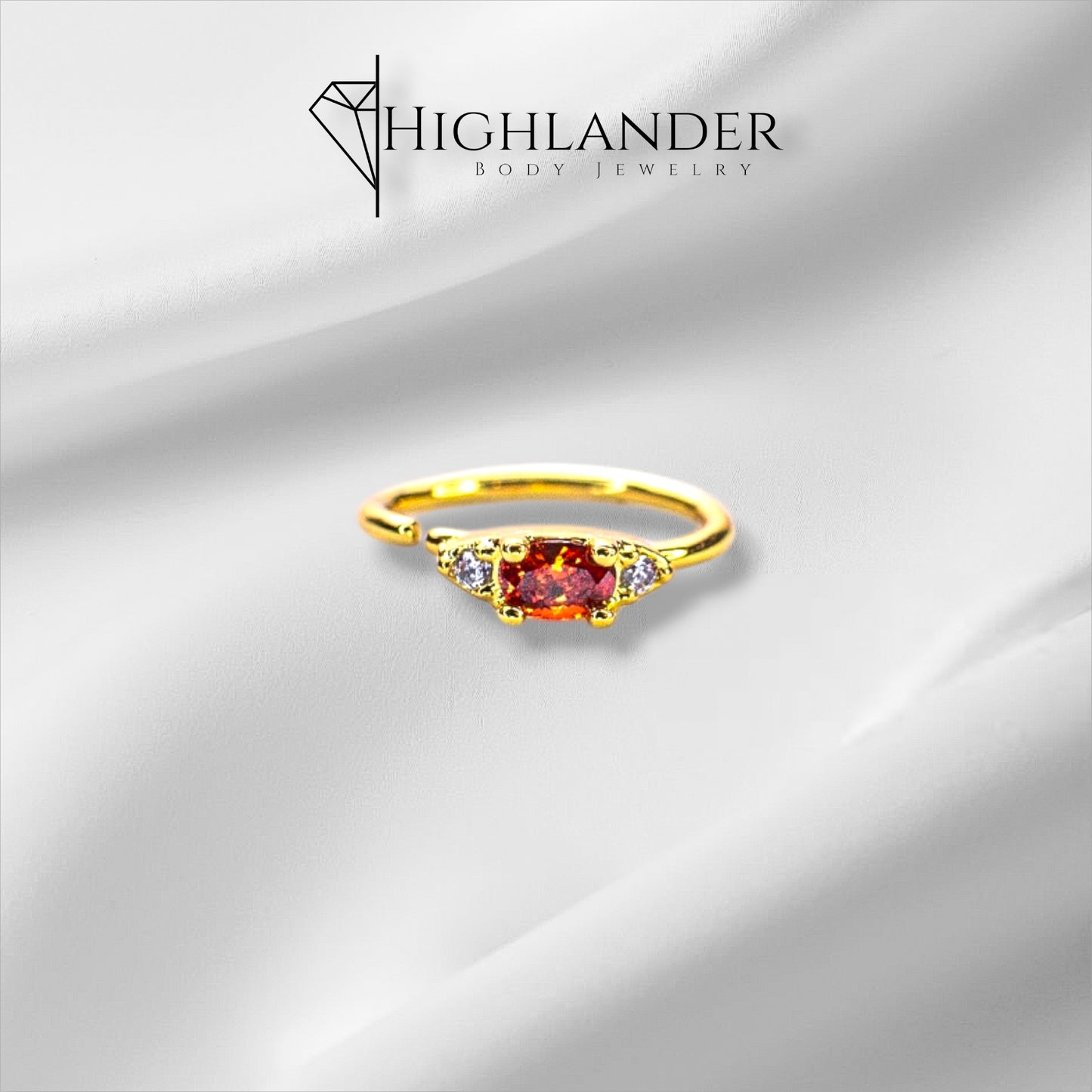 Gold Oval Red CZ with Clear CZ Nose Hoop