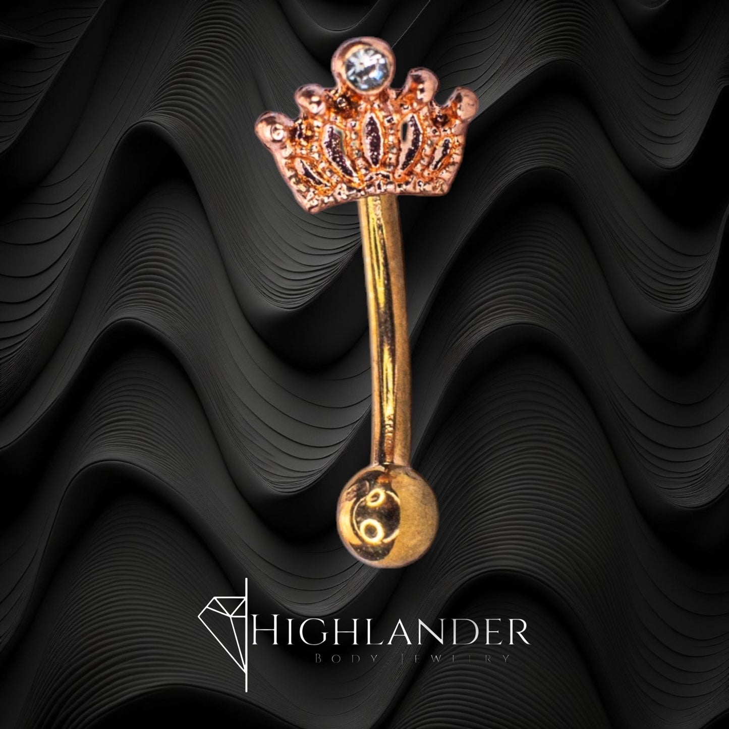 Rose Gold Crown with Clear CZ Eyebrow Curved Barbell